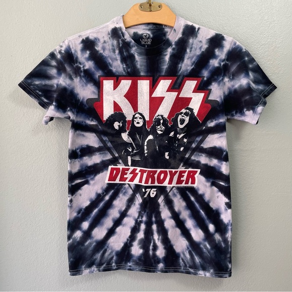 🦞3/$30🦞 Liquid Blue | KISS Destroyer ‘76 Tie-Dye Graphic Music Tee T-Shirt 2016 - Picture 1 of 4